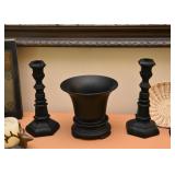 Black Candlesticks & Vase on Stand