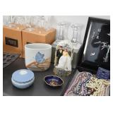 Wedgwood Jasperware Trinket Box, Decorative Vase, Vintage Wedding Cake Topper, Crystal Candlesticks