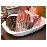 Corningware Baking Dish, Cutlery / Steak Knives