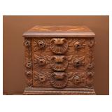Lovely Antique Carved Wood 3-Drawer Chest with Inlaid Top