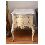 French Provincial Side Table with Drawers, Ornate Legs & Marble Top