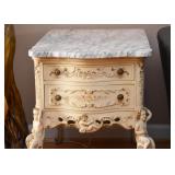 French Provincial Side Table with Drawers, Ornate Legs & Marble Top