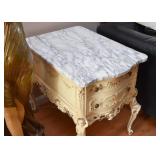 French Provincial Side Table with Drawers, Ornate Legs & Marble Top