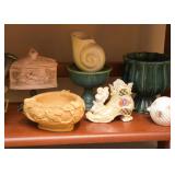 Vintage Pottery Planters, Porcelain Figurines, Ashtrays