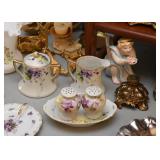 Vintage Porcelain Creamer / Sugar, Salt & Pepper (Violets)
