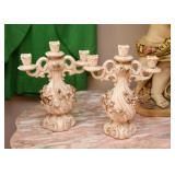 Ornate Ceramic Candelabras / Candlesticks