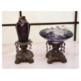 Vintage Purple Glass Table Lighter & Ashtray