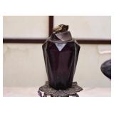 Vintage Purple Glass Table Lighter & Ashtray