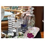 Glass Candlesticks / Candle Holders (including Mikasa), Slag Glass Vase, Glass Decanter, China