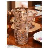 Vintage Crackle Glass Pitcher with Gold 