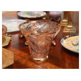 Vintage Crackle Glass Vase with Gold 