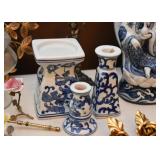 Blue / White Pottery Candle Holders