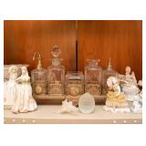 Vintage Vanity Set, Porcelain / Ceramic Figurines, Glass Egg, 
