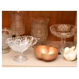 Crystal and Glassware (Serving Pieces, Pedestal Dish, Vases), Bird Figurine, Decorative Apple Bowl