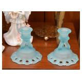 Vintage Blue Glass Candlesticks