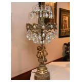 Ornate Brass Cherub Table Lamp with Crystals