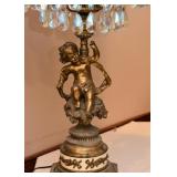 Ornate Brass Cherub Table Lamp with Crystals