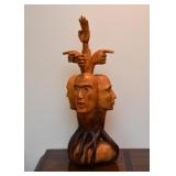 SOLD- "Four Heads in Decision" - Wood Carving from Russia (Approx. 33" H)