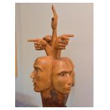 SOLD- "Four Heads in Decision" - Wood Carving from Russia (Approx. 33" H)