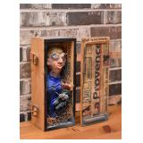 SOLD - Folk Art -Ceramic Statue of Man & Cat Inside Box, Initialed by Artist (Approx. 13.75" H)