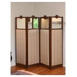 $300 - Antique Room Divider / Screen with Fabric Bottom & Mirrored Top