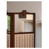 $300 - Antique Room Divider / Screen with Fabric Bottom & Mirrored Top