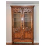 $600 - Vintage Carved Wood Armoire / Display Cabinet with Drop Down Bar