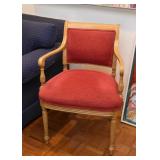 $200 - Pretty Vintage Light Wood Armchair with Red Upholstery