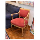 $200 - Pretty Vintage Light Wood Armchair with Red Upholstery