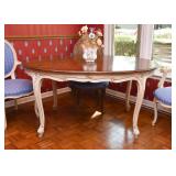 $500 - Gorgeous Dining Table with Creamy White Painted Base & Wood Top (Has 2 Extra Leaves)