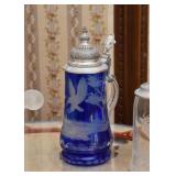 Cobalt Blue Glass Beer Stein with Eagle