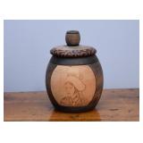 Folk Art Covered Wood Jar