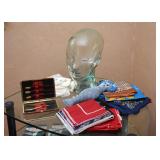 Glass Hat Stand, Scarves & Hankies