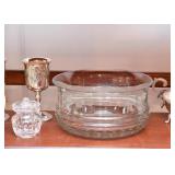 Glass Serving Bowl, Crystal Jam Jar, Silverplate Goblets