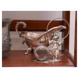 Silverplate Gravy Boat, Figural Napkin Ring 