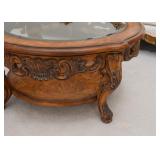 Beautiful Carved Cocktail / Coffee Table with Glass Top (Approx. 42" Dia x 20" H)