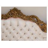 Ornate Gold Painted, Off-White Upholstered Tufted Parlor Sofa w/ Pink Detail (90" L x 41.25" at back