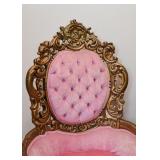 PAIR of Ornate Gold Painted, Pink Upholstered Armchairs (Approx. 32" W x 47" H at the back)