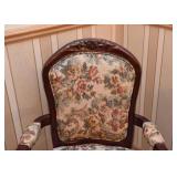 Floral Upholstered Armchair with Carved Details