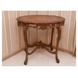 Carved Occasional / Parlor Table with Inlaid Top (32" L x 22.5" W x 28.75" H)