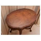 Carved Occasional / Parlor Table with Inlaid Top (32" L x 22.5" W x 28.75" H)