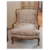 Lovely Damask Upholstered Armchair, Acanthus Leaf (Approx. 30" L x 34" H at the back)