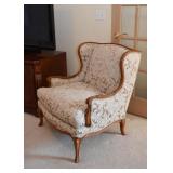 Lovely Damask Upholstered Armchair, Acanthus Leaf (Approx. 30" L x 34" H at the back)