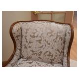 Lovely Damask Upholstered Armchair, Acanthus Leaf (Approx. 30" L x 34" H at the back)