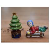 Limoges Pill Boxes (Christmas Tree & Boy on Sled)