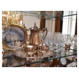 Silverplate Coffee / Tea Set with Serving Tray, Stemware
