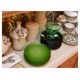 Green Glass Dinner Plates, Pottery Vases, Kitchen Canisters