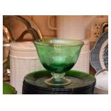 Green Glass Christmas Pedestal Bowl