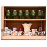 Green Glassware, Demitasse Cups, Floral Vase