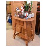 Oval Wooden Side Table with Drawer